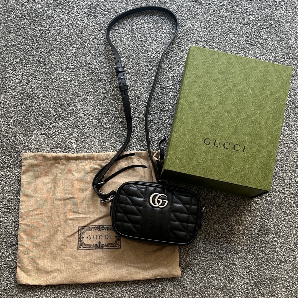 Gucci Mini GG Marmont in Black with Silver Hardware